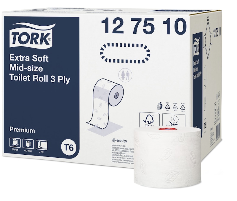 127510 Tork Mid-size ekstra miękki papier toaletowy, 3-warstwowy